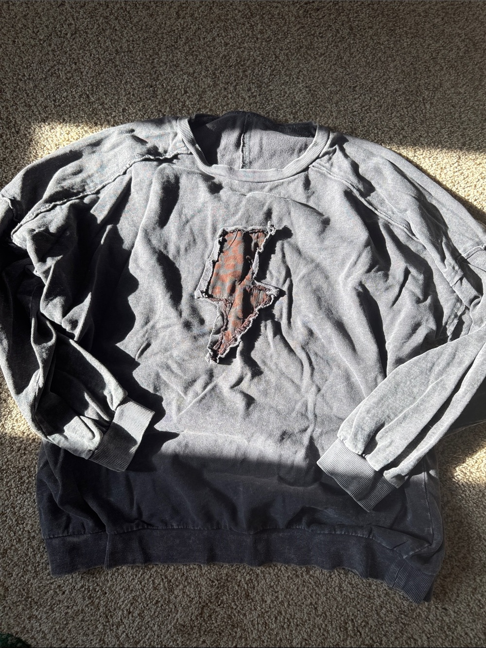 easel Distressed Black/Grey Pullover Sweatshirt with Red Patch